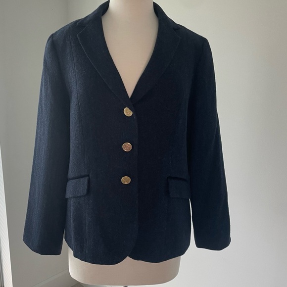 Talbots Marine Blue Wool Blazer Size 14P - Picture 2 of 14